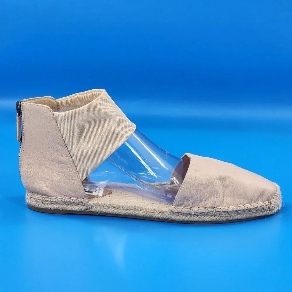 EILEEN FISHER NWOB Coy Espadrille Skimmer‎ Flat Tan Tumbled Leather Zip